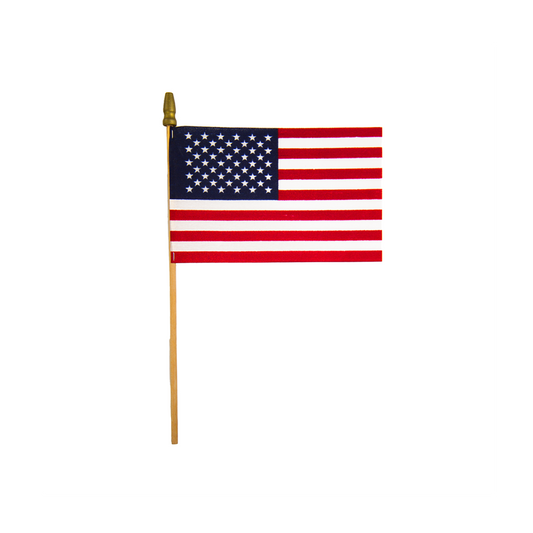 U.S. Stick Flag 4 in X 6 in Cotton No Sew 3/16 in X 10 in Natural Wood Staff Spear Tip
