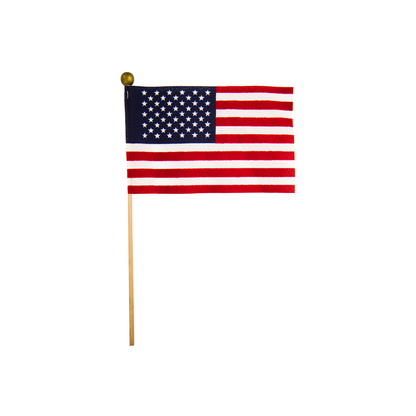 U.S. Stick Flag 4 in X 6 in Cotton No Sew 3/16 in X 10 in  Natural Wood Staff Safety Ball Tip