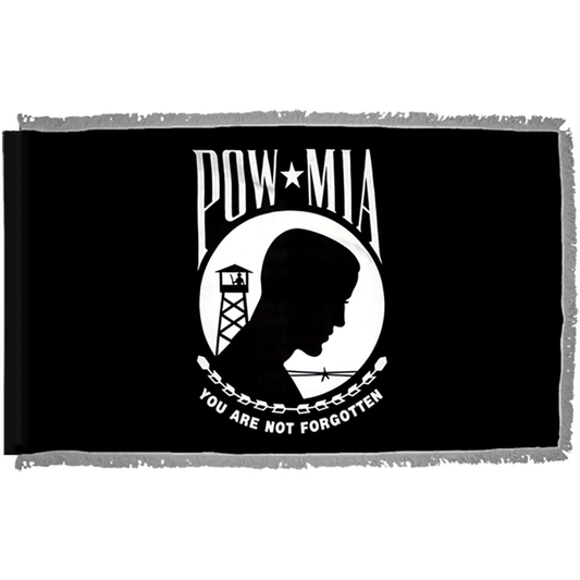 POW/MIA 3 X 5 Single Face Nylon Pole Hem Silver Fringe