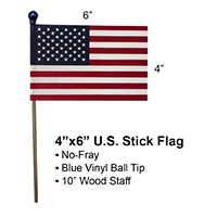 U.S. Stick Flag 4 in X 6 in No Fray 3/16 in X 10 in  Wood Staff Plastic Blue  Ball Tip