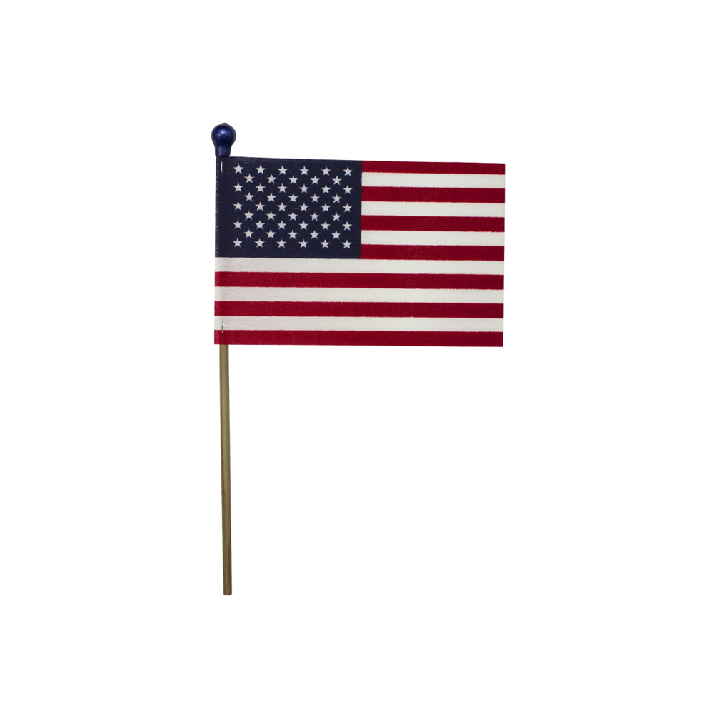 U.S. Stick Flag 4 in X 6 in No Fray 3/16 in X 10 in  Wood Staff Plastic Blue  Ball Tip
