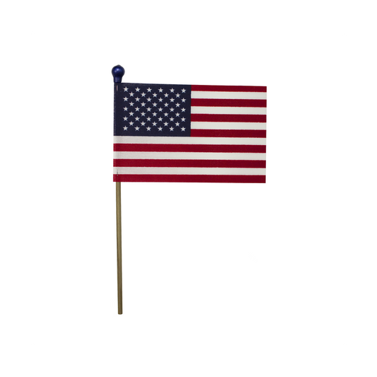 U.S. Stick Flag 4 in X 6 in No Fray 3/16 in X 10 in  Wood Staff Plastic Blue  Ball Tip