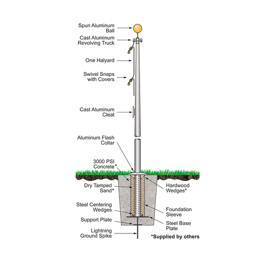 35 ft One Piece Satin 6 in Butt Diameter .156 Wall Tube and Base Economy Extra Series Flagpole