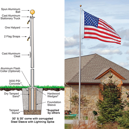 15 ft One Piece Satin 3 in Butt Diameter .125 Wall Tube and Base Special Budget Series Flagpole