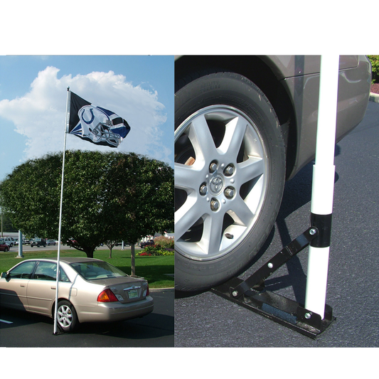Telescoping Tailgate Pole, 16 ft White Fiberglass - Ball Top Wheel Mount Ground Sleeve Flag Hooks