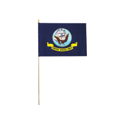 Navy Stick Flag 12 in X 18 in Poly Cotton Natural Staff No Sew