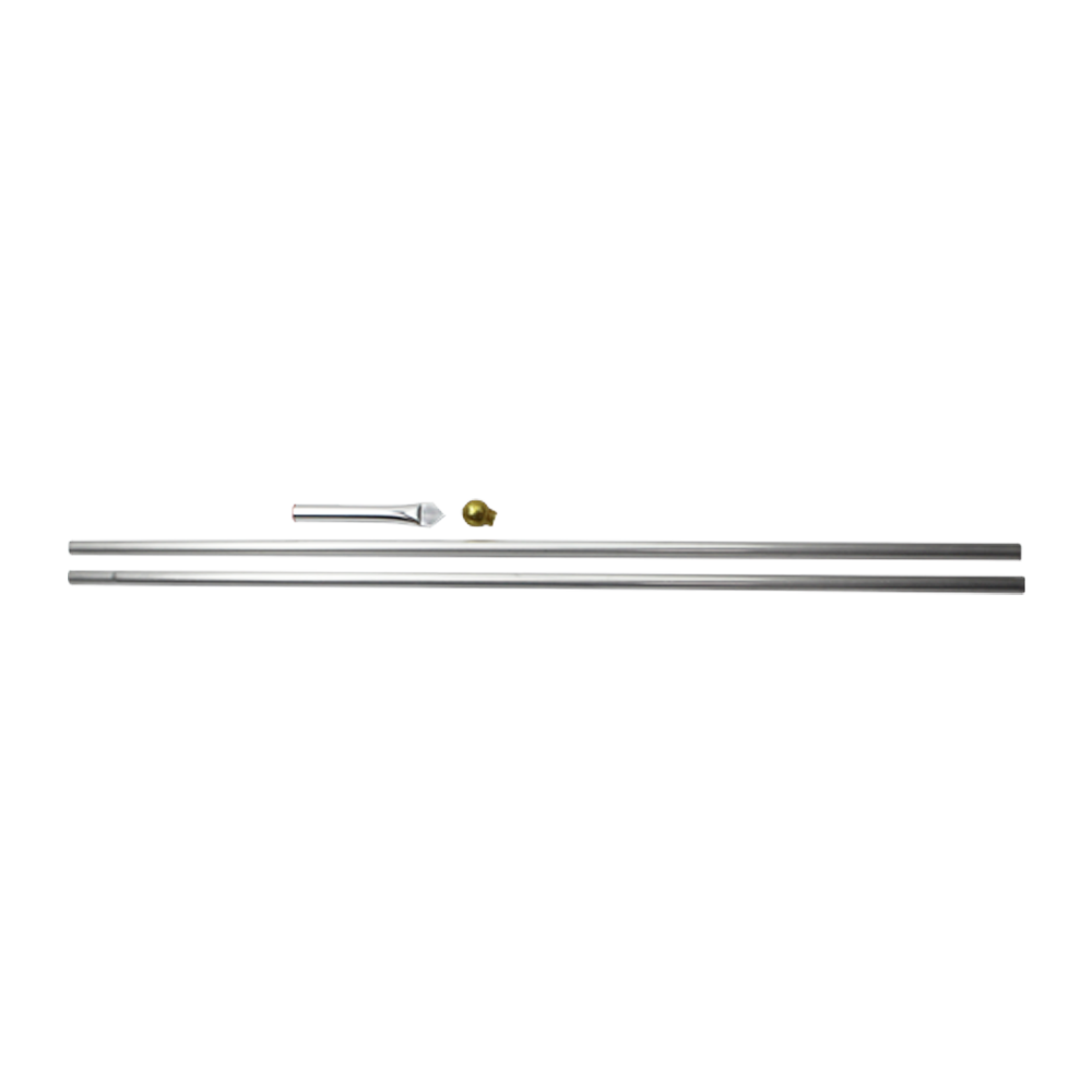 10 ft X 1 in Two Piece Silver Aluminum Pole Display Set includes Gold vinyl ball Flag ties Ground Sleeve